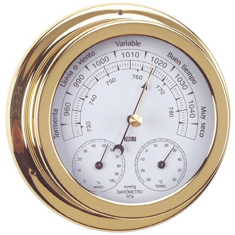 Námorná meteostanica: barometer + teplomer + vlhkomer, v mosadznom ráme 32.0370