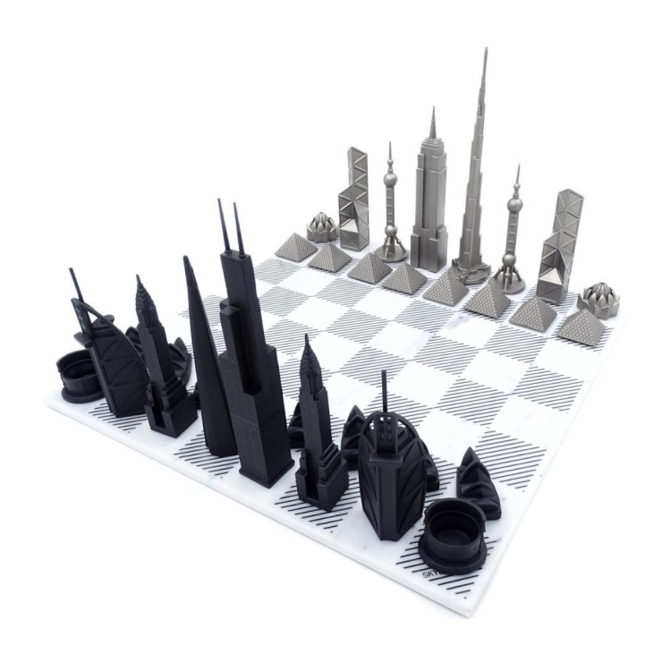Exkluzívne nerezové šachy na mramorovej šachovnici Skyline World Icons - WI