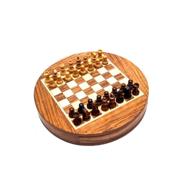 Drevené magnetické šachy v okrúhlej krabičke - G622