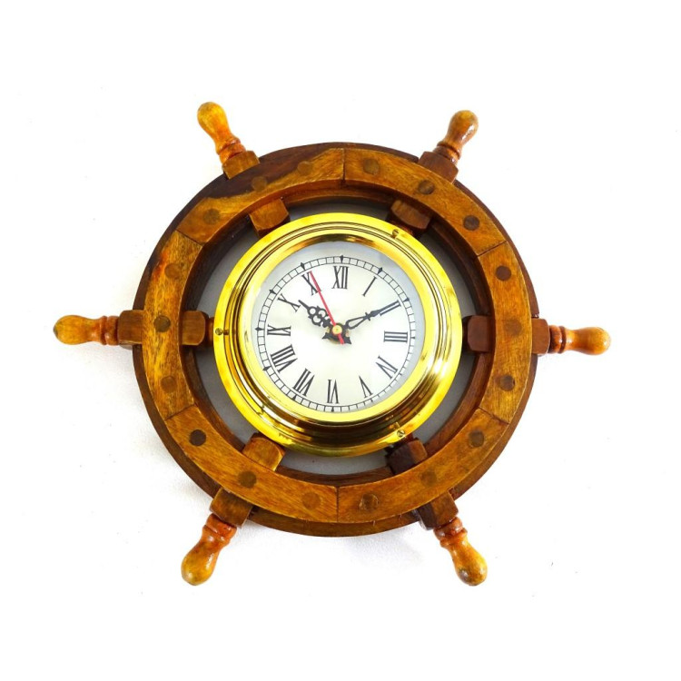 Námornícke hodiny v drevenom kormidle WC65