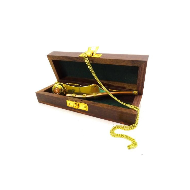 Lodná píšťalka, mosadzná a medená, v drevenej krabičke - MIS-1007