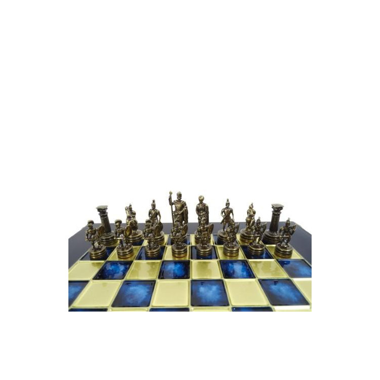 Exkluzívny mosadzný šach - grécko-rímske obdobie S3BBLU 28x28cm