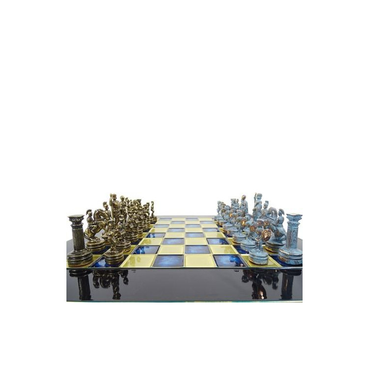Exkluzívny mosadzný šach - grécko-rímske obdobie S3BBLU 28x28cm