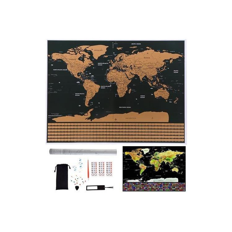 Veľká stieracia mapa sveta s vlajkami 82x59 cm + príslušenstvo