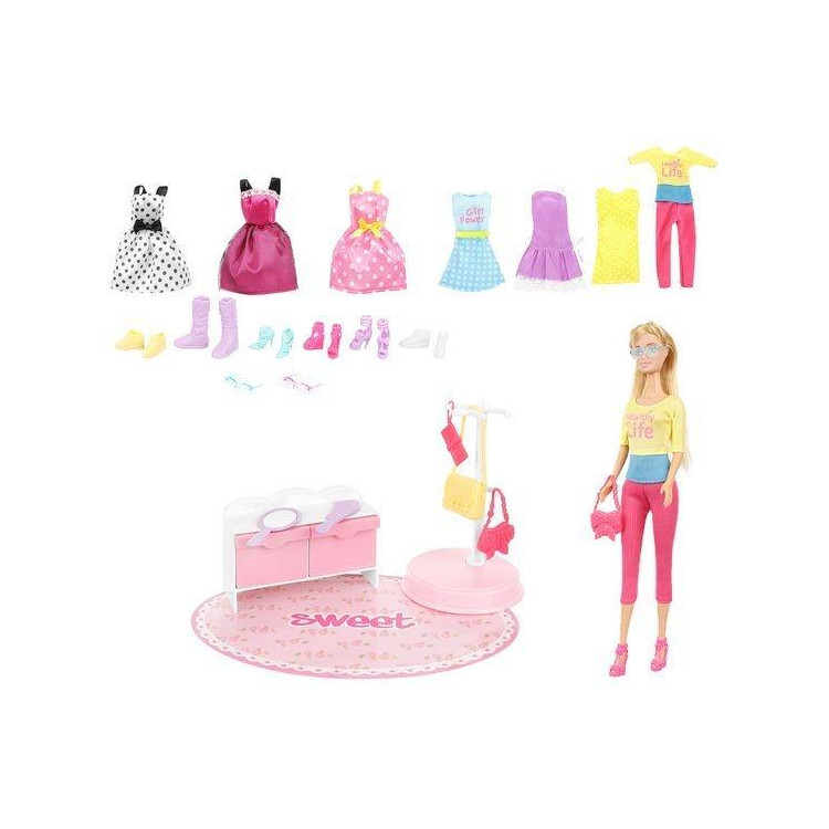 Ružový domček s oblečením pre bábiky + bábika