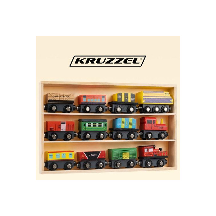 Detský drevený vláčik Kruzzel 23522 - 12 vagónov + drevená polička