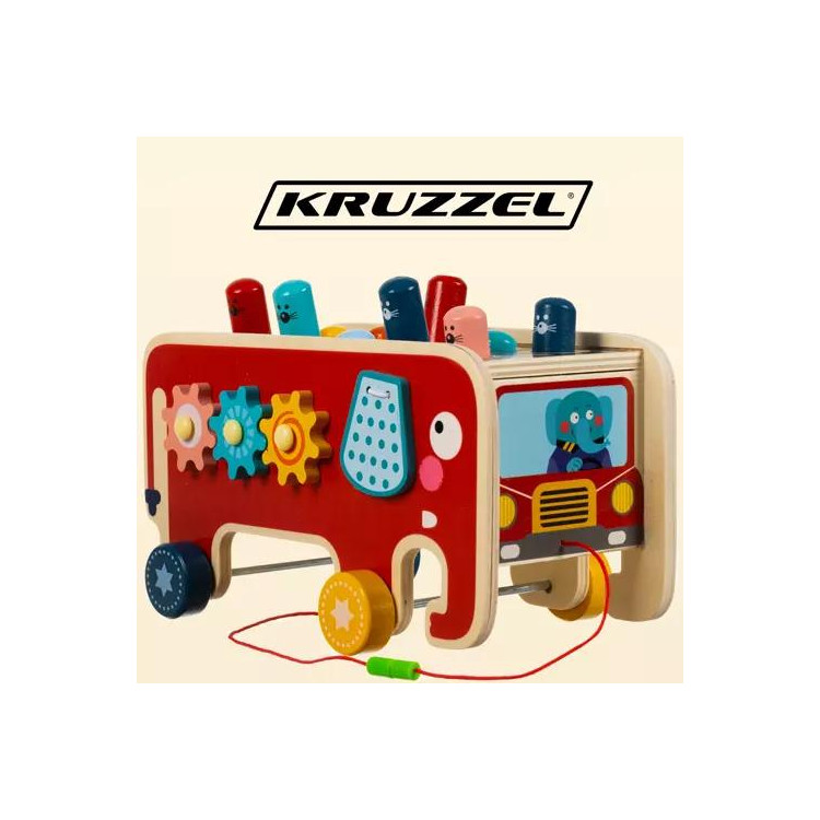 Drevený sloník Kruzzel 20349 s kladivkom