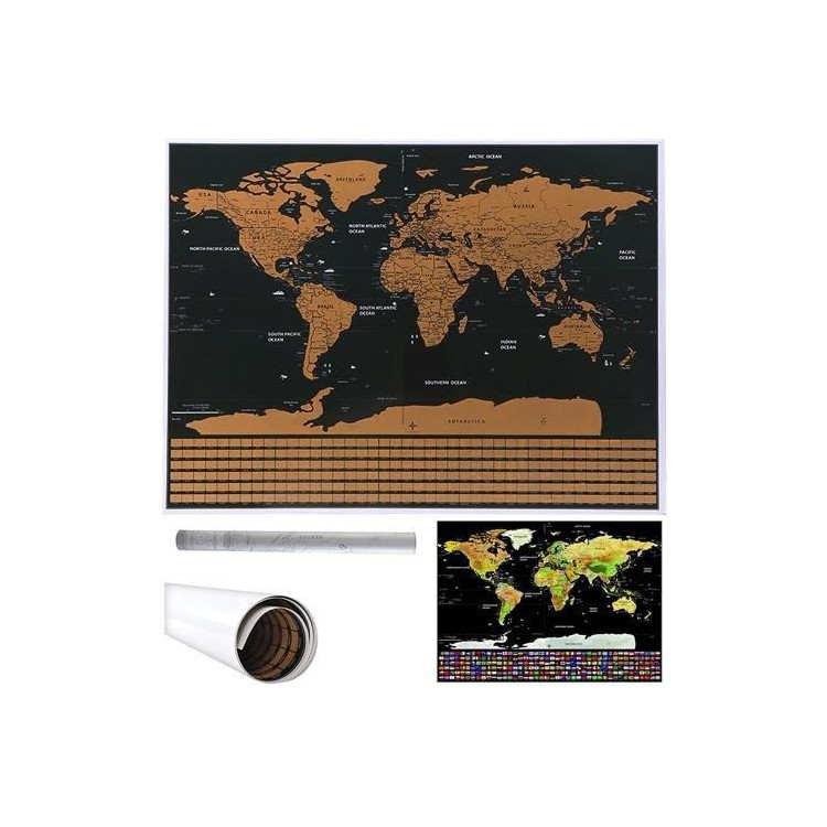 Veľká stieracia mapa sveta s vlajkami 82x59 cm