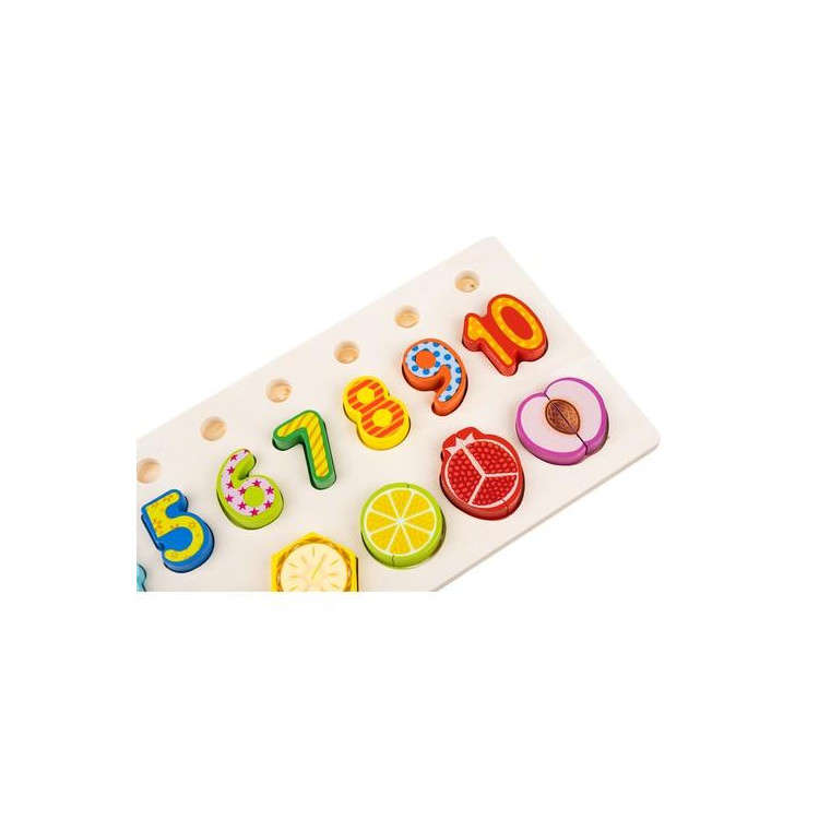 Drevená vkladačka pre deti Kruzzel 22607 - ovocie, čísla, krúžky
